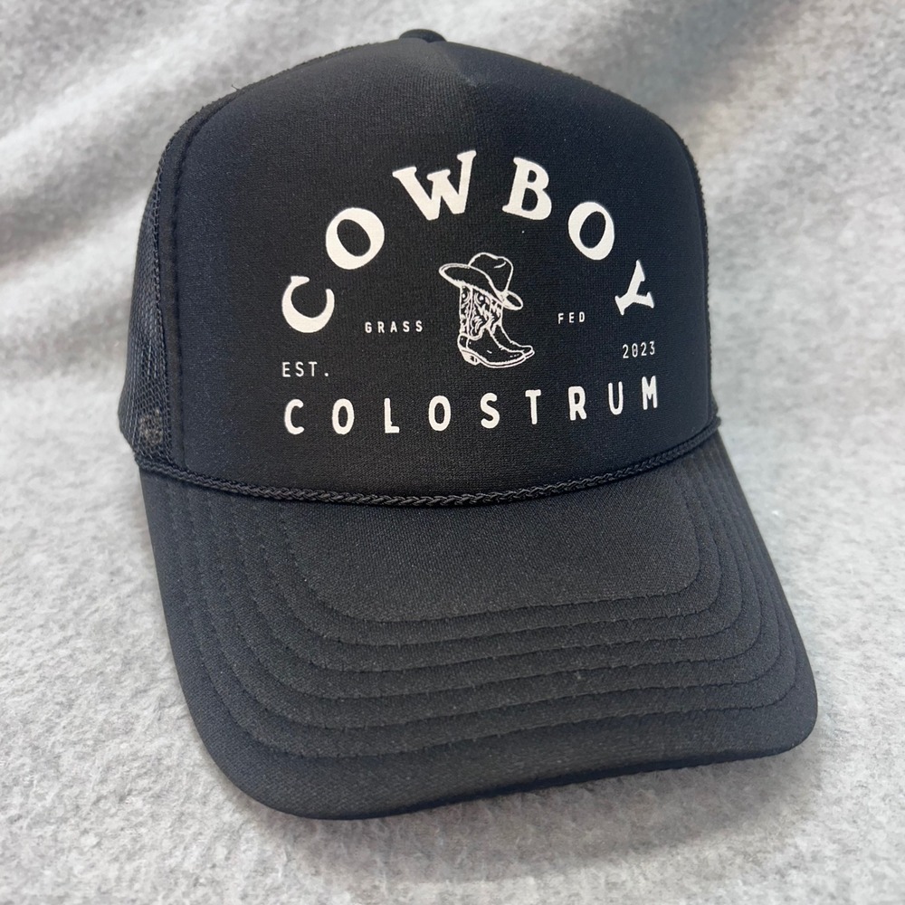 Cowboy Colostrum Mens Black Otto Trucker Hat Snapback Western Grass Fed OSFM